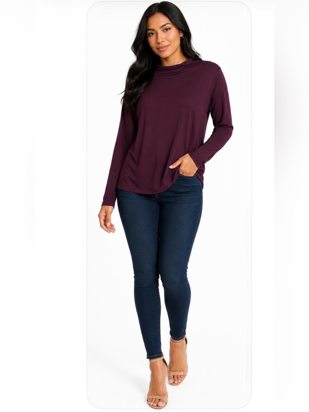 Banana Republic Long Sleeve Mock Neck Top in Plum